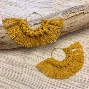 Yellow sunshine macrame gold hoops